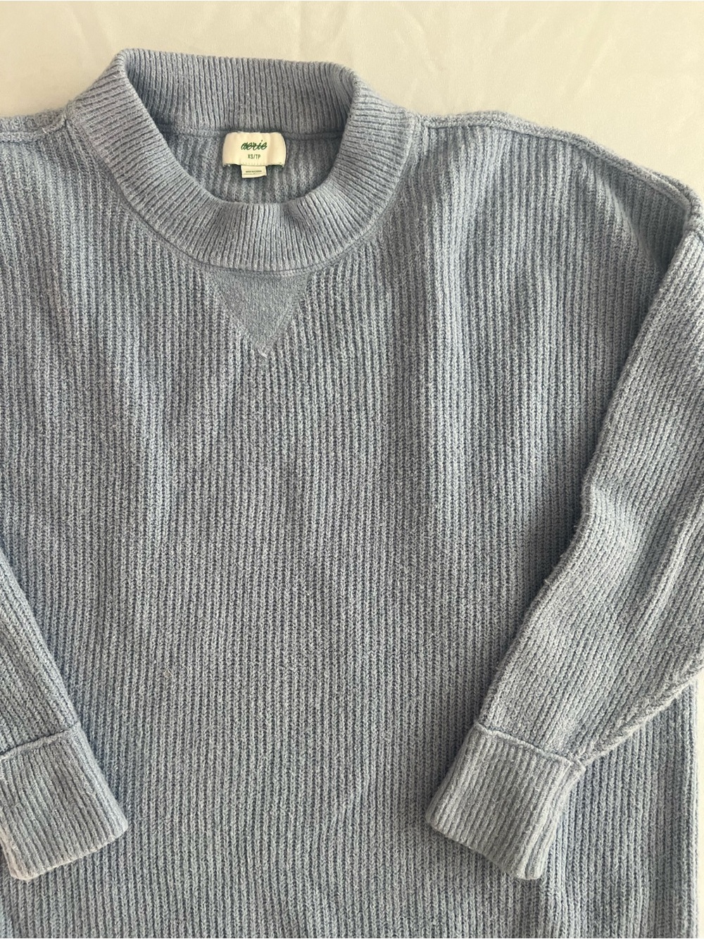 Aerie Oversized Crewneck Ribbed Sweater in Light Blue